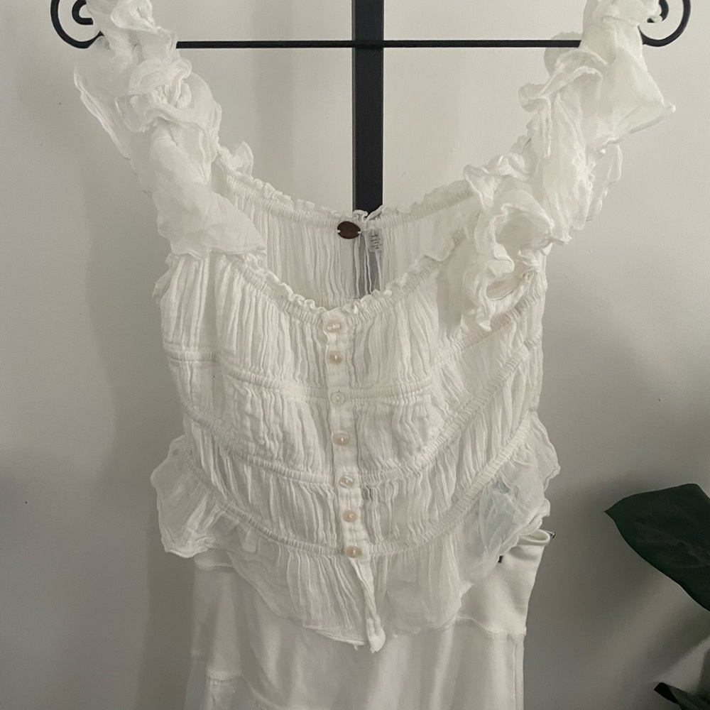Free People Cream Ruffled Crop Top